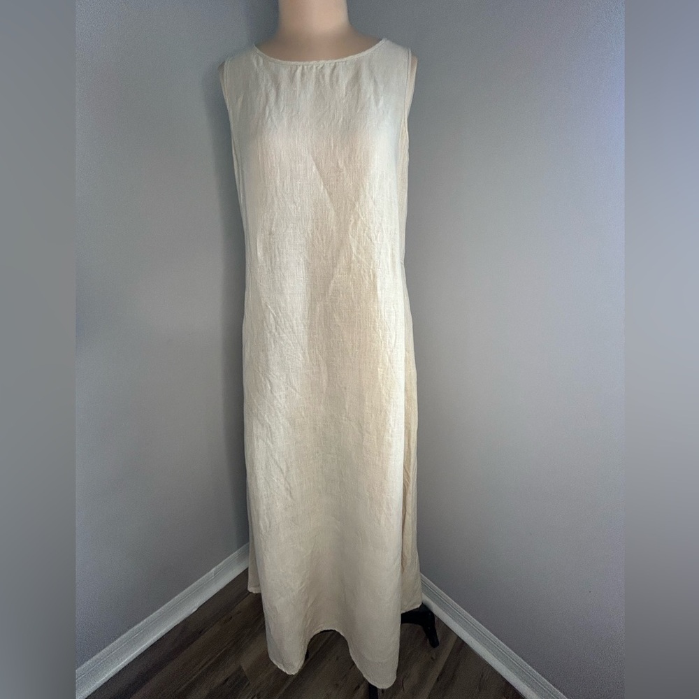 Claude Montana Blu - 100% Lenin Made in Italy-  Chic Breathable lenin Dress - Picture 1 of 9